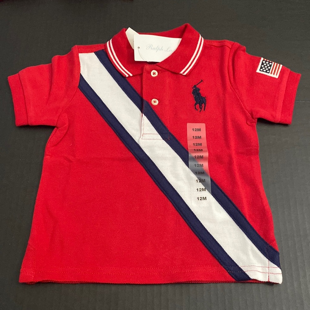 Ralph Lauren polo Boys Red/white /Blue Shirt Size 12M - NWT